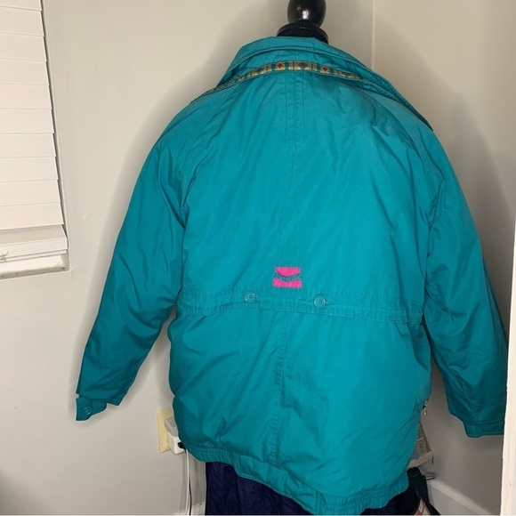 Vintage 80s Retro New Image Women's Large Teal & Purple Nylon Oversized Coat - Picture 8 of 12